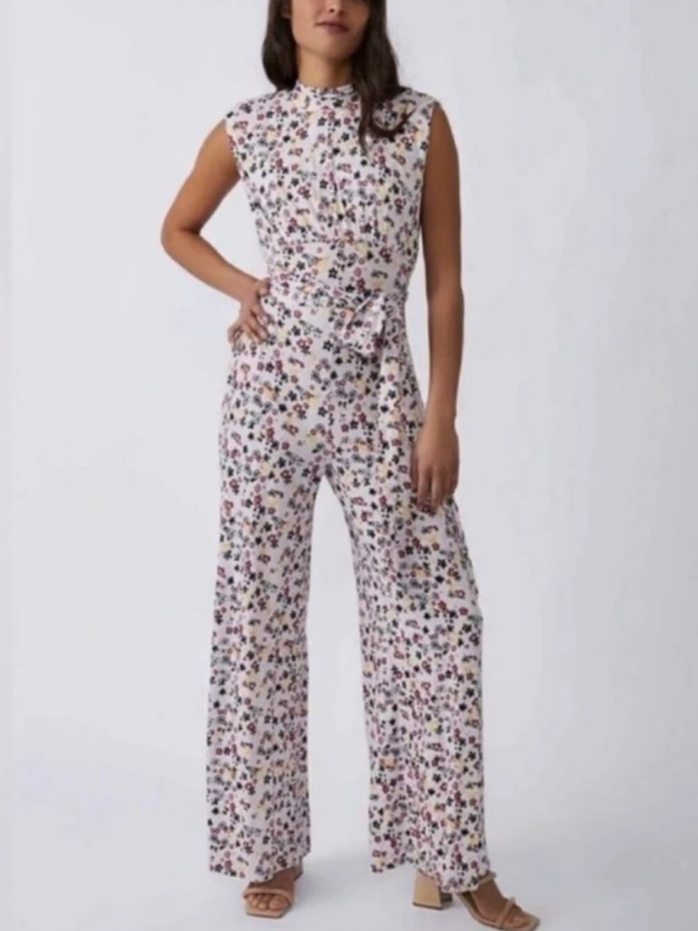 NWT Free People‎ Vibe Check Jumpsuit in Tea Ditsy Shell Combo M